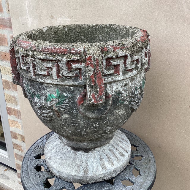 Antique Greek Key Cast Concrete Garden Planter/Jardiniere With Grape Clusters For Sale - Image 11 of 12