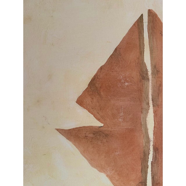 Contemporary Oil Contemporary Wall Painting Peach-Beige Pastels Background With Red Abstraction in the Middle For Sale - Image 3 of 4