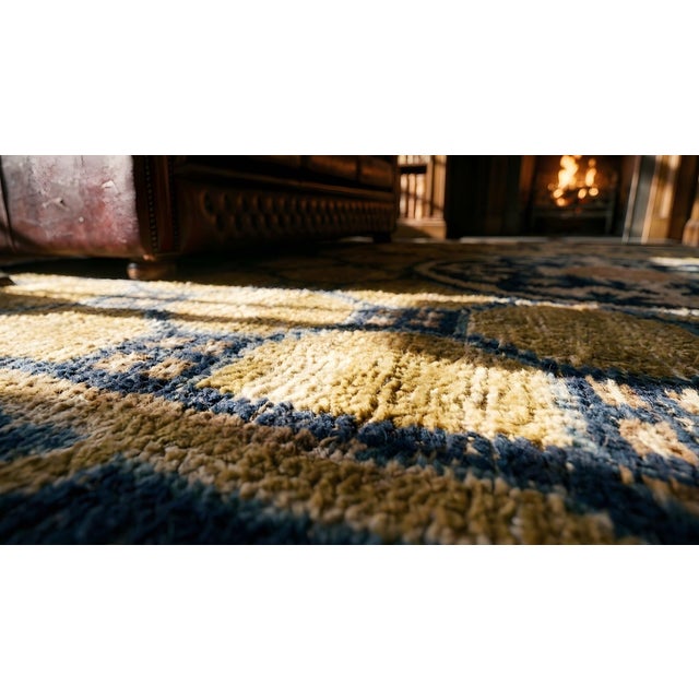 1820s Blue Navy Geometric Pair of Antique Chinese Ningxia Rug 2'2" X 2'0" Knotted Pile Wool Carpets For Sale - Image 12 of 14