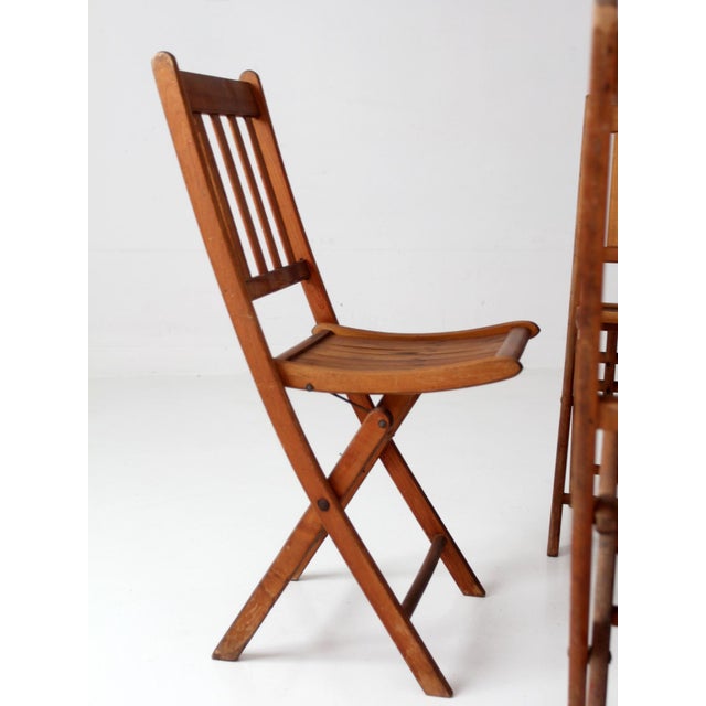 Antique Slat Wood Folding Chairs Set 4 For Sale - Image 14 of 14