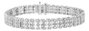 .925 Sterling Silver 1.00 Cttw Diamond Multi Row Heart Link Bracelet - 7.25" Inches