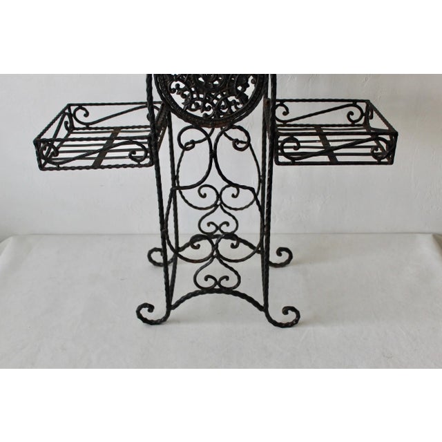 1980s Vintage Ornate Foldable Wrought Iron Plant Stand For Sale - Image 5 of 10