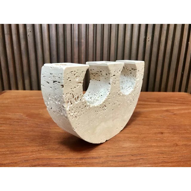 Brutalist Italian Brutalist Three-Arm Candleholder in Travertine by Fratelli Mannelli, 1970s For Sale - Image 3 of 11