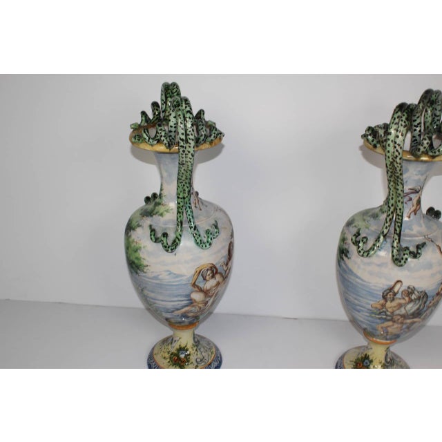 Italian Faience HandPainted Urns Chairish