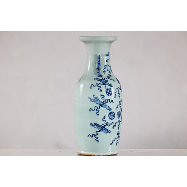 Blue and White Chinese Altar Vase with Light Celadon Tint For Sale - Image 10 of 18