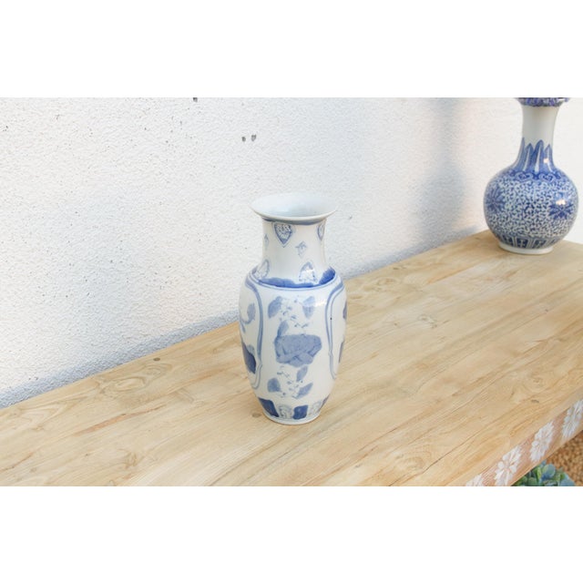 Vintage Blue & White Baluster Floral Vase For Sale - Image 4 of 7