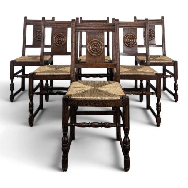 Oak Chairs in the style of Dudouyt, Set of 6 For Sale - Image 8 of 8