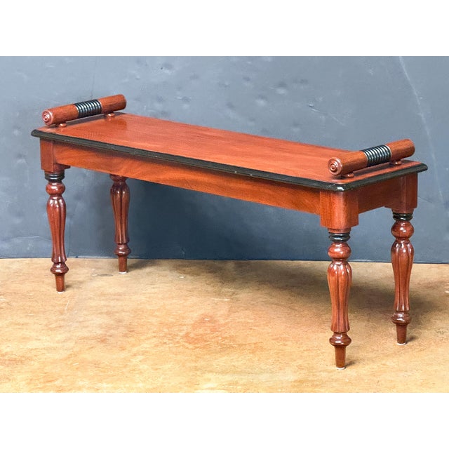 Traditional Regency Hall Bench or Window Seat of Mahogany From England With Ebonized Accents For Sale - Image 3 of 10
