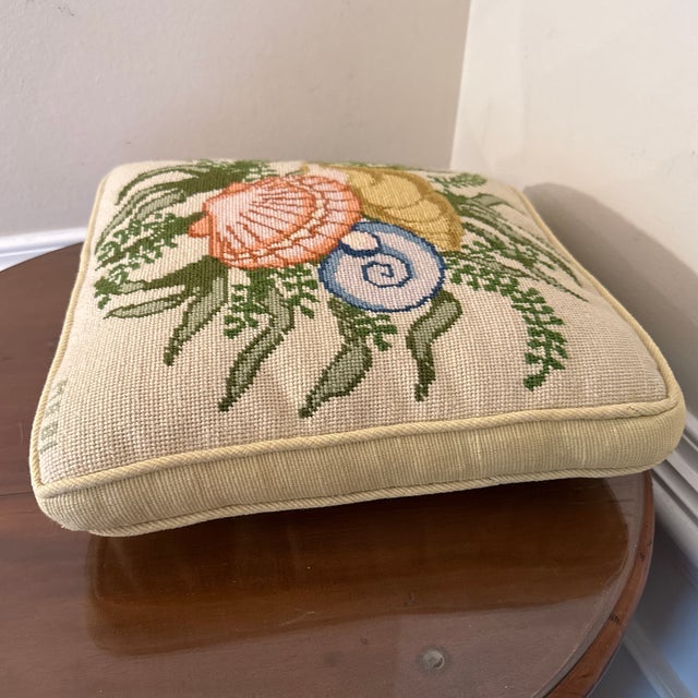 Vintage Costal Needlepoint Shell Pillow For Sale - Image 9 of 11