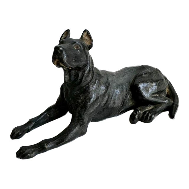 Vintage Great Dane Statue Bronze Tone Metal Cast Iron Dog Figurine For Sale