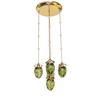 Art Nouveau Brass and Glass Chandelier, 1890s For Sale