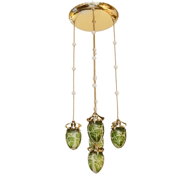Art Nouveau Brass and Glass Chandelier, 1890s For Sale
