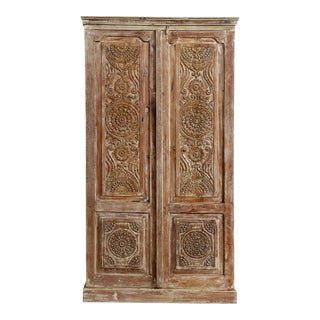 1920s Carved Cabinet With Brass Nail Studs For Sale