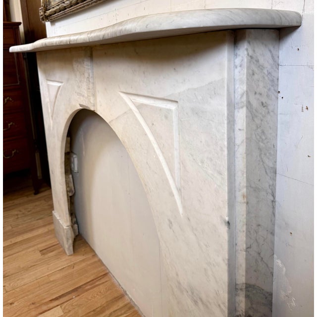 Antique Victorian Arched Carrara Marble Fireplace Mantel For Sale - Image 13 of 13