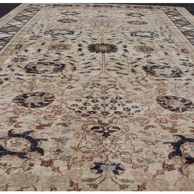 Vintage Turkish Sivas Rug With Intricate Floral Patterns in Ivory, Navy, and Brown 6'2"x9'4" For Sale - Image 4 of 10