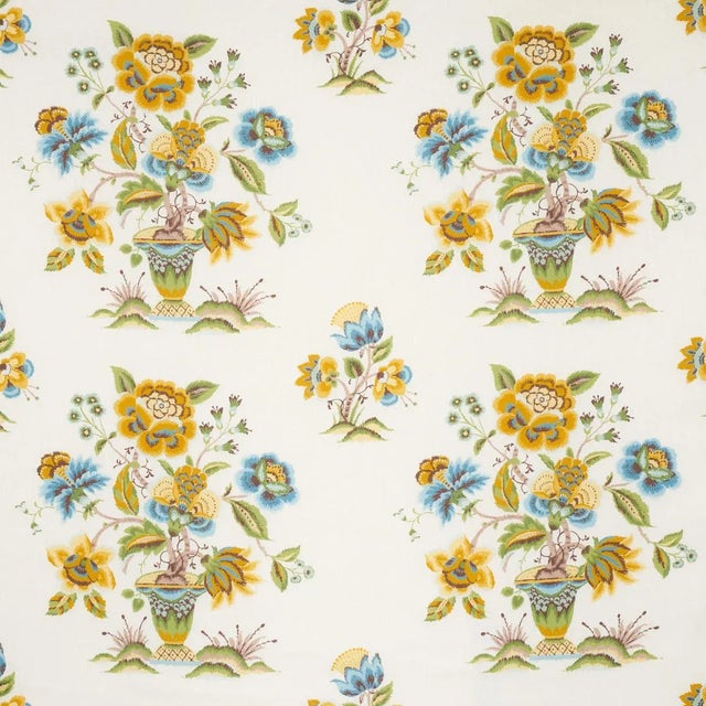 Sample - Schumacher Ashford Linen Fabric in Ochre & Sky For Sale In Charlotte - Image 6 of 6