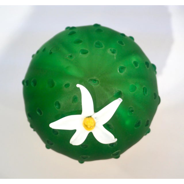 Formia 1990s Vintage Italian Green Murano Glass Cactus Plant With White Flower For Sale - Image 10 of 11