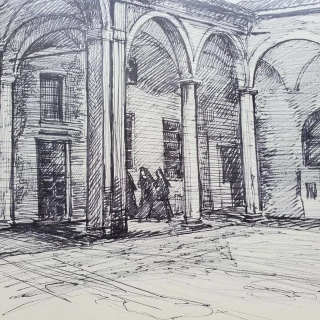 1960s Italian Monastery Pen & Ink Drawing, Framed For Sale - Image 10 of 13