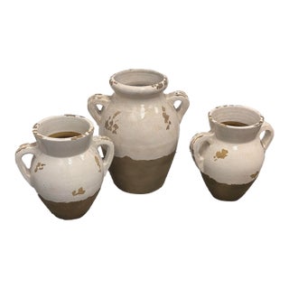 Pottery Barn Tuscan Handcrafted Terracotta Double-Handled Urns, Set of Three For Sale