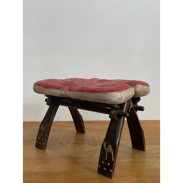 Vintage Mid-Century Egyptian Camel Saddle Stool – Red Leather & Brass Details For Sale - Image 9 of 13