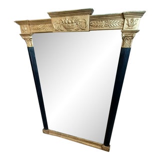 Vintage Neoclassical Style Black and Gilt Mirror For Sale