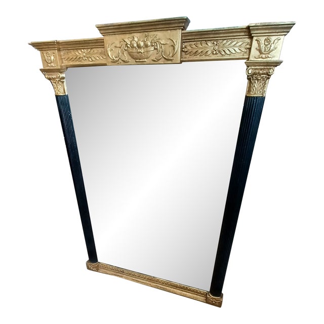 Vintage Neoclassical Style Black and Gilt Mirror For Sale