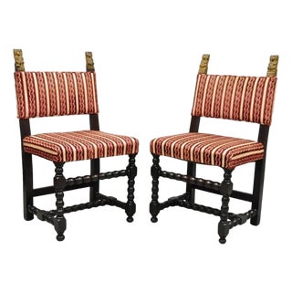 Antique Small Jacobean Style Turn Carved Walnut Accent Side Chairs - A Pair For Sale