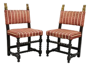 Antique Small Jacobean Style Turn Carved Walnut Accent Side Chairs - A Pair