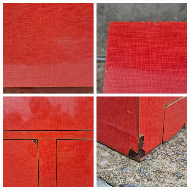 Mid Century Modern Asian Orange Red Laminate Cabinets Nightstands Side End Tables - A Pair For Sale - Image 11 of 12