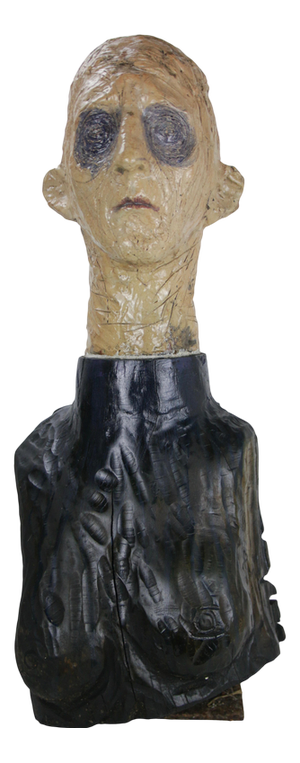 Figurative Sculpture in Raku Ceramic and Carved Poplar by Óscar Aldonza Torres, 2021