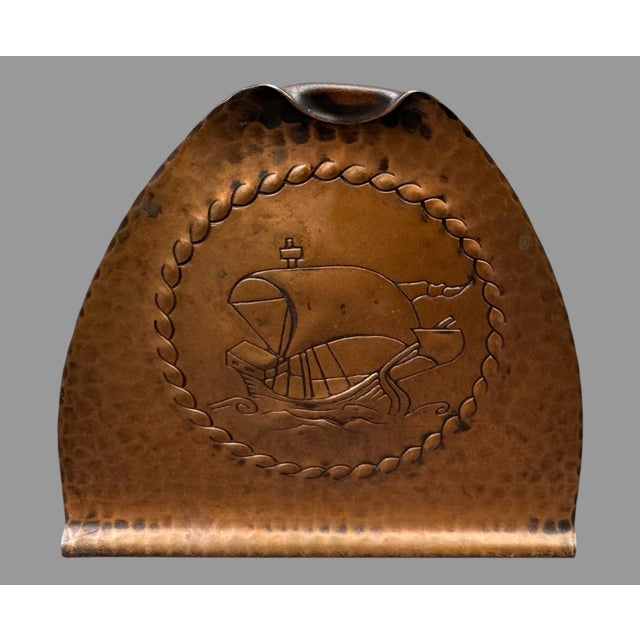 Arts & Crafts Vintage Roycroft Hammered Copper Arts & Crafts Era Sailing Ship Bookends For Sale - Image 3 of 7