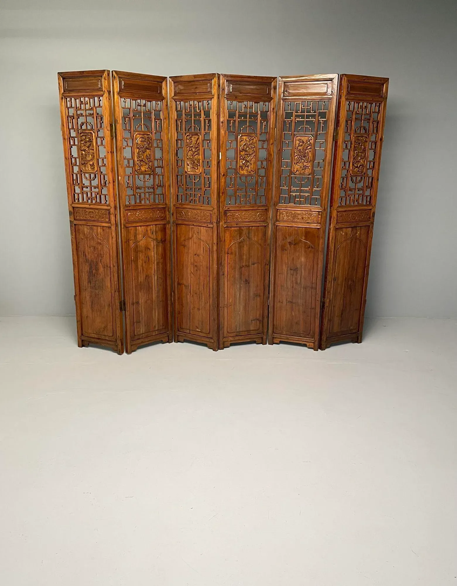 Six-Panel Teak Asian, Early 20th Century Folding Screen / Room
