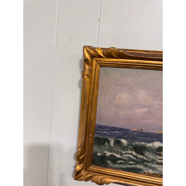 Textile 19th Century Oil on Canvas French Coastline For Sale - Image 7 of 7