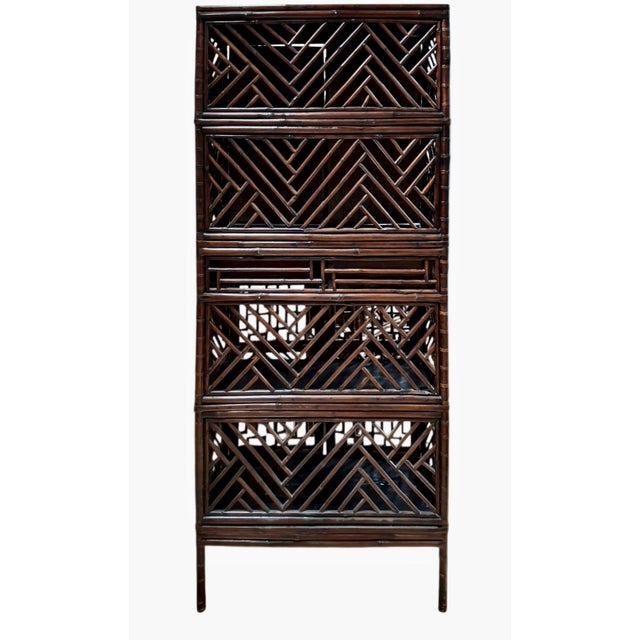 Late 19th Century Late Qing Dynasty Tall Bamboo Open-Fretwork Display Cabinet For Sale - Image 5 of 12