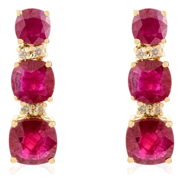 Natural Modern Ruby Diamond Drop Graduation Earrings- A Pair For Sale