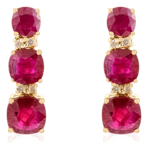 Natural Modern Ruby Diamond Drop Graduation Earrings- A Pair
