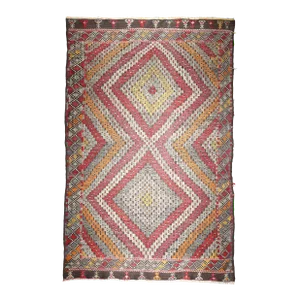 1950s Flatweave Orange Tones Floor Kilim -5'7'' X 8' 10''