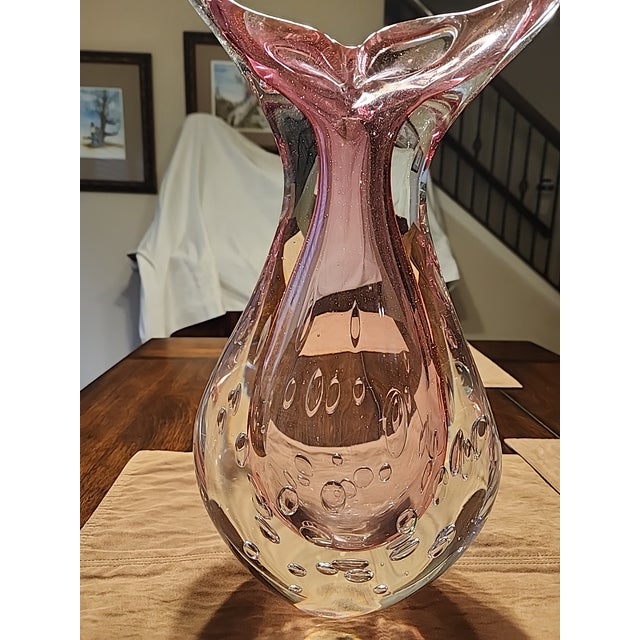 Mid 20th Century Large 15" Flavio Poli for Seguso Murano Glass Vase - Pink Sommerso Bullicante For Sale - Image 10 of 10
