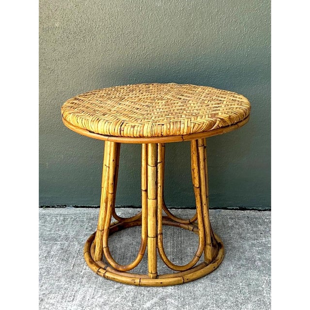 Mid 20th Century Vintage Woven Rattan Accent Table For Sale - Image 5 of 12