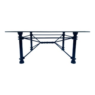 1980s Mid-Century Modern Square Wrought Iron Base Beveled Glass Top Coffee Table For Sale