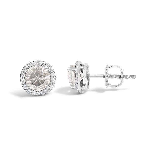 Contemporary 10K White Gold White Topaz and 1/6 Cttw Diamond Halo Stud Earring For Sale - Image 3 of 5