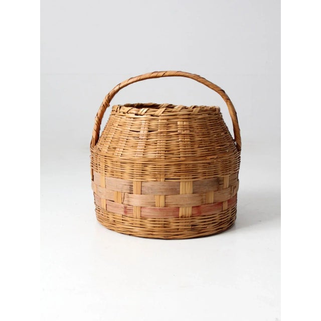Brown Antique Woven Carrying Basket For Sale - Image 8 of 11