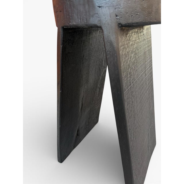 16" - Handcrafted Sculptural Solid Wood "Halo" Ebony Stool For Sale - Image 11 of 16