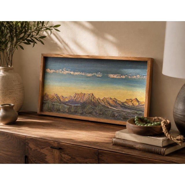 Bring the warmth of a glowing mountain sunset into your home with this original oil painting by Charles P. Finance (1909...