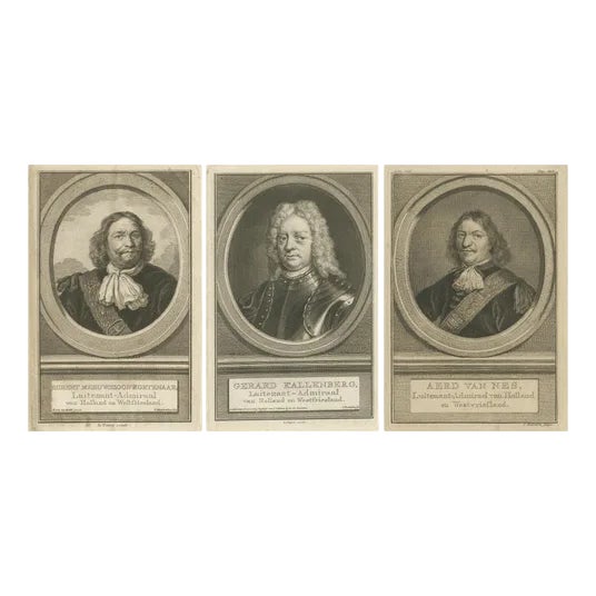 Dutch Naval Portraits, 1700s, Paper, Set of 3 For Sale