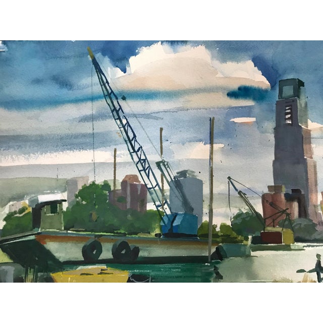 2010s In the Boatyard Original Watercolor Painting For Sale - Image 5 of 6