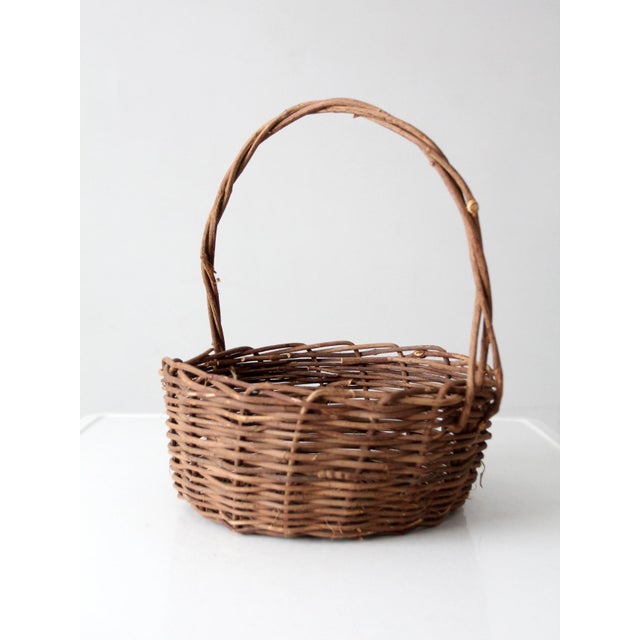 Vintage Wicker Basket With Handle For Sale - Image 4 of 11