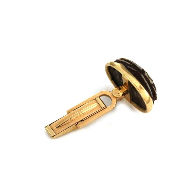 Late 20th Century Vintage 14k YGold Treated Wood Egyptian Scarab Beetle Cufflinks, 2 pieces For Sale - Image 5 of 6