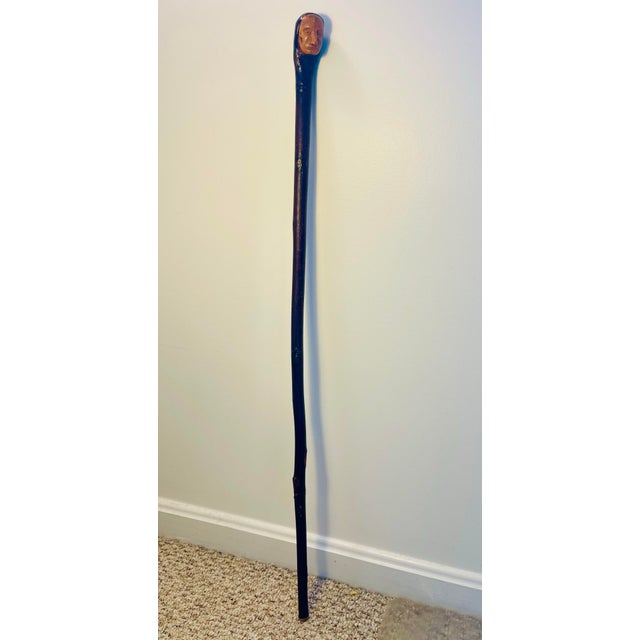 Brown Antique Folk Art Hand Carved Wood Cane Walking Stick 36” For Sale - Image 8 of 8