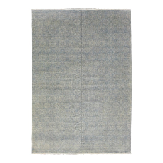 10 X 15 Allover Designed Contemporary Wool Rug Handmade in Gray and Blue For Sale